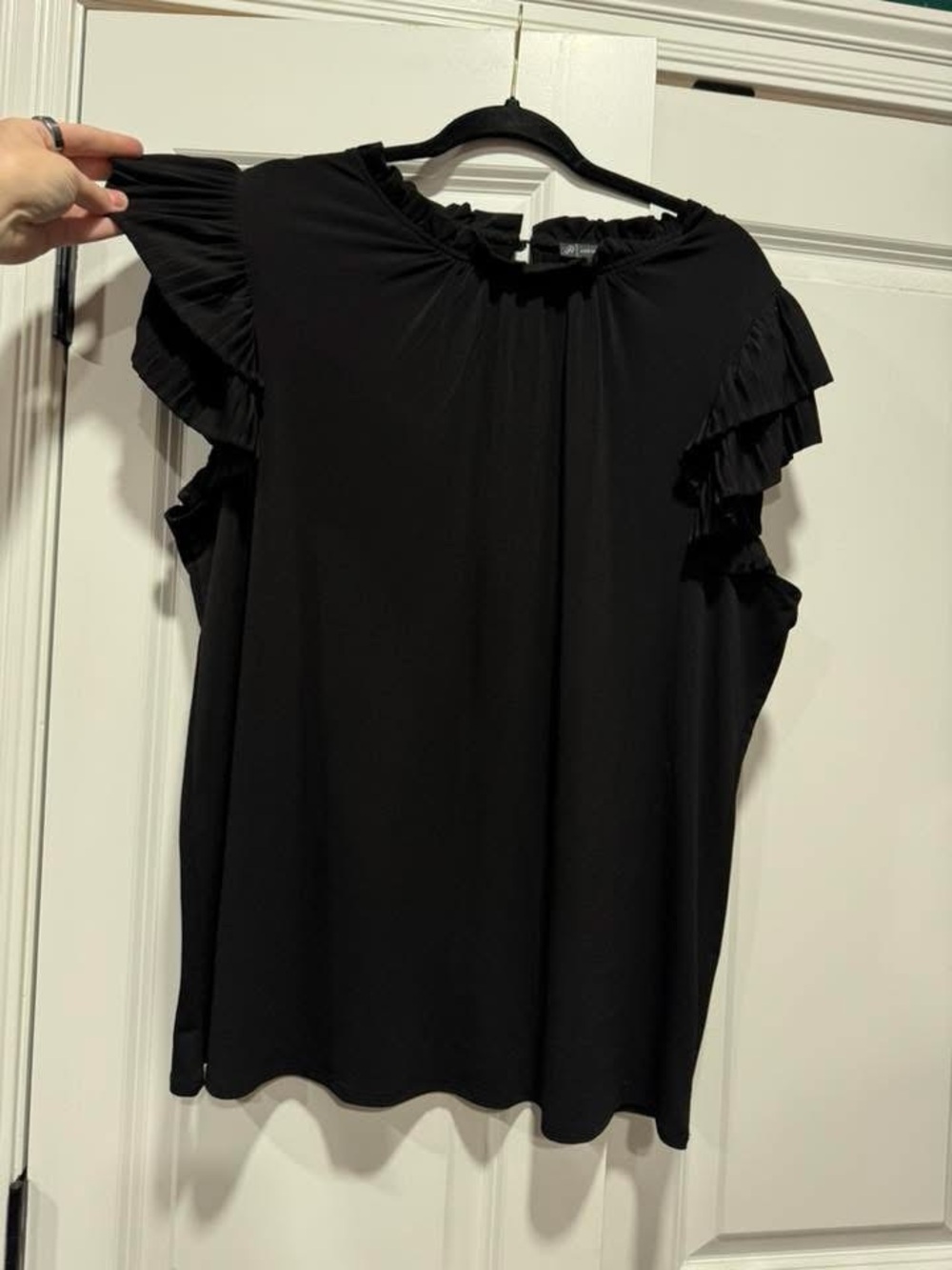 Adrianna Papell Black Ruffle Cap Sleeve Top
